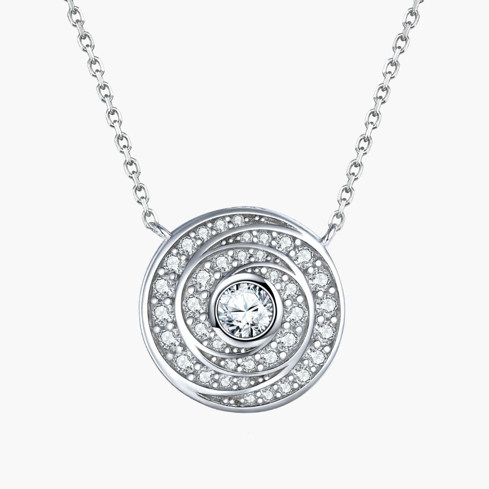 S925 Sterling Silver Time Diamond Disk Round Pendant Clavicle Chain Necklace