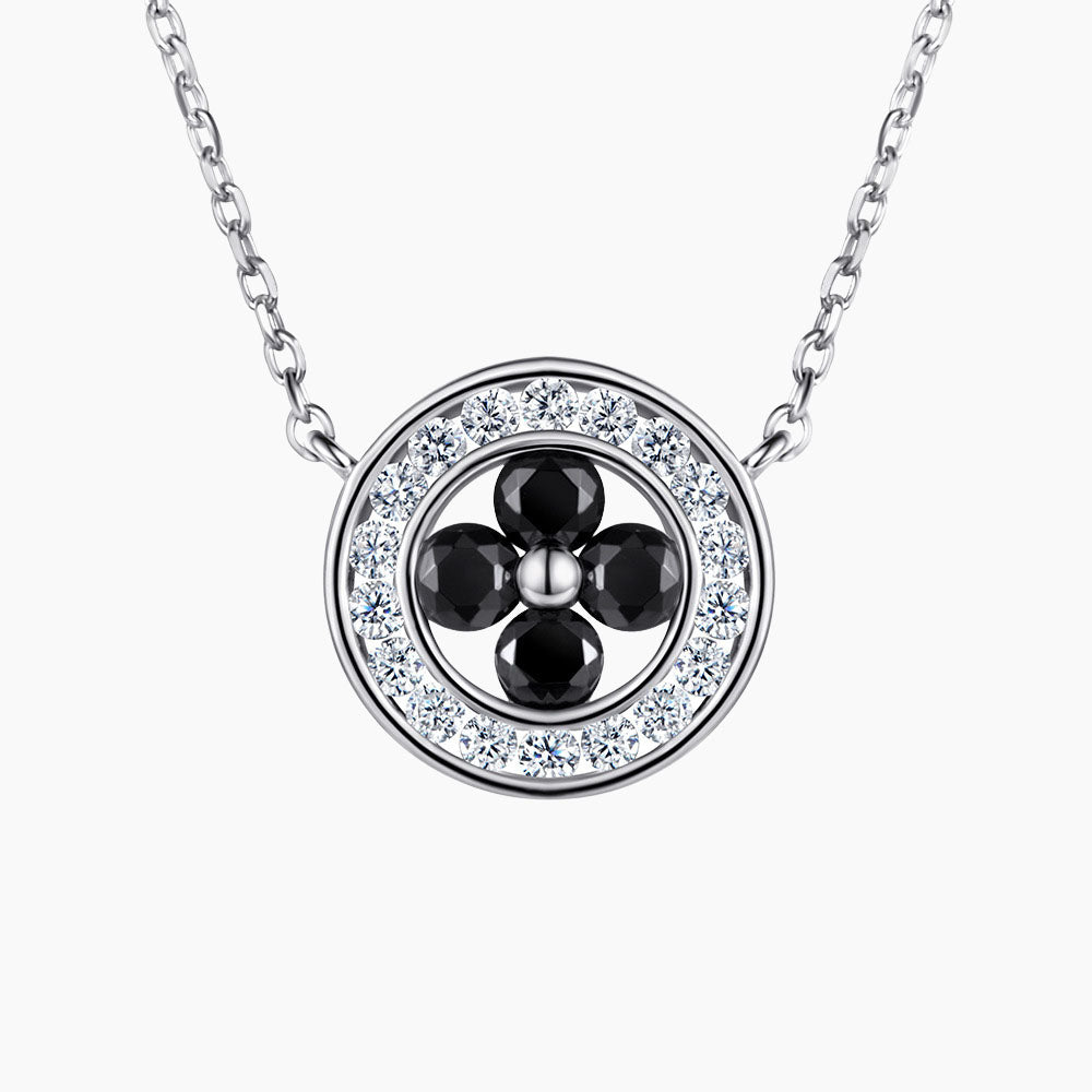 S925 Pure Silver Round Four-leaf Clover Pendant Clavicle Chain Necklace