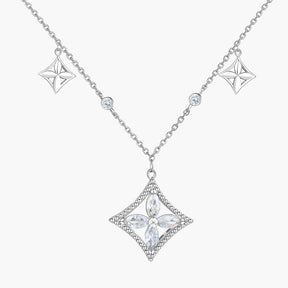 S925 sterling silver light luxury square pendant tassel four-leaf clover necklace