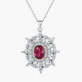 S925 Silver Ruby Sunflower Eight-Pointed Star Pendant Clavicle Chain Necklace
