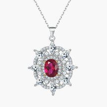 S925 Silver Ruby Sunflower Eight-Pointed Star Pendant Clavicle Chain Necklace