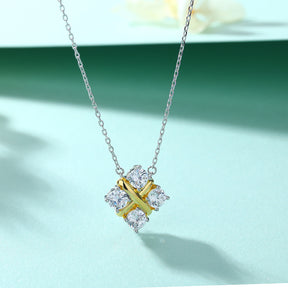 S925 Pure Silver X-shaped Square Pendant Clavicle Letter Necklace