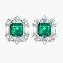 S925 Sterling Silver Fashion Emerald Flower Stud Earrings