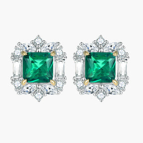 S925 Sterling Silver Fashion Emerald Flower Stud Earrings