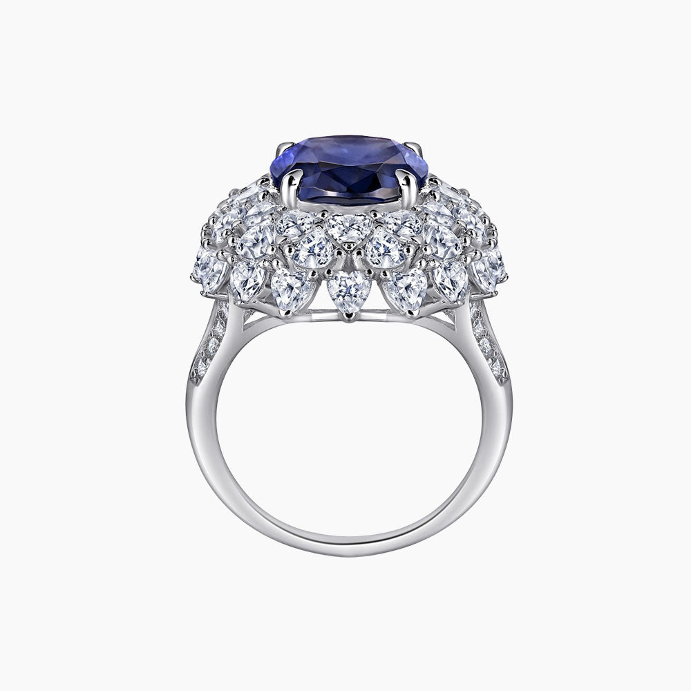 S925 Sterling Silver Micro-Paved Simple Sapphire Fashion Ring