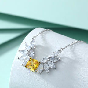 S925 Sterling Silver Angel Wings Topaz Pendant Clavicle Chain Necklace