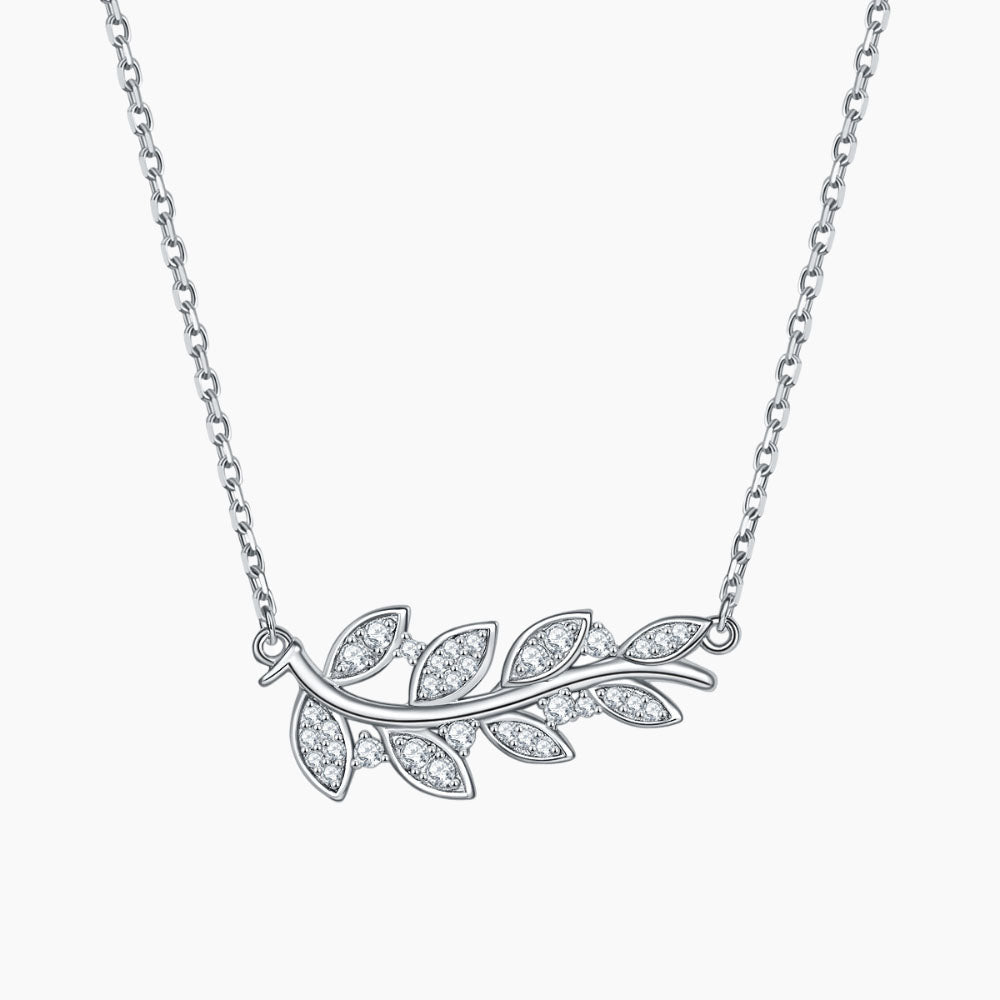 S925 Pure Silver Ear of Wheat and Flower Clavicle Chain Necklace with Leaf and Tulip Pendant