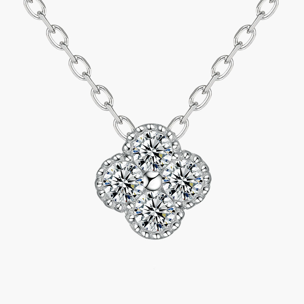 S925 Sterling Silver Clavicle Chain Light Luxury Four-Leaf Clover Full Diamond Pendant Necklace