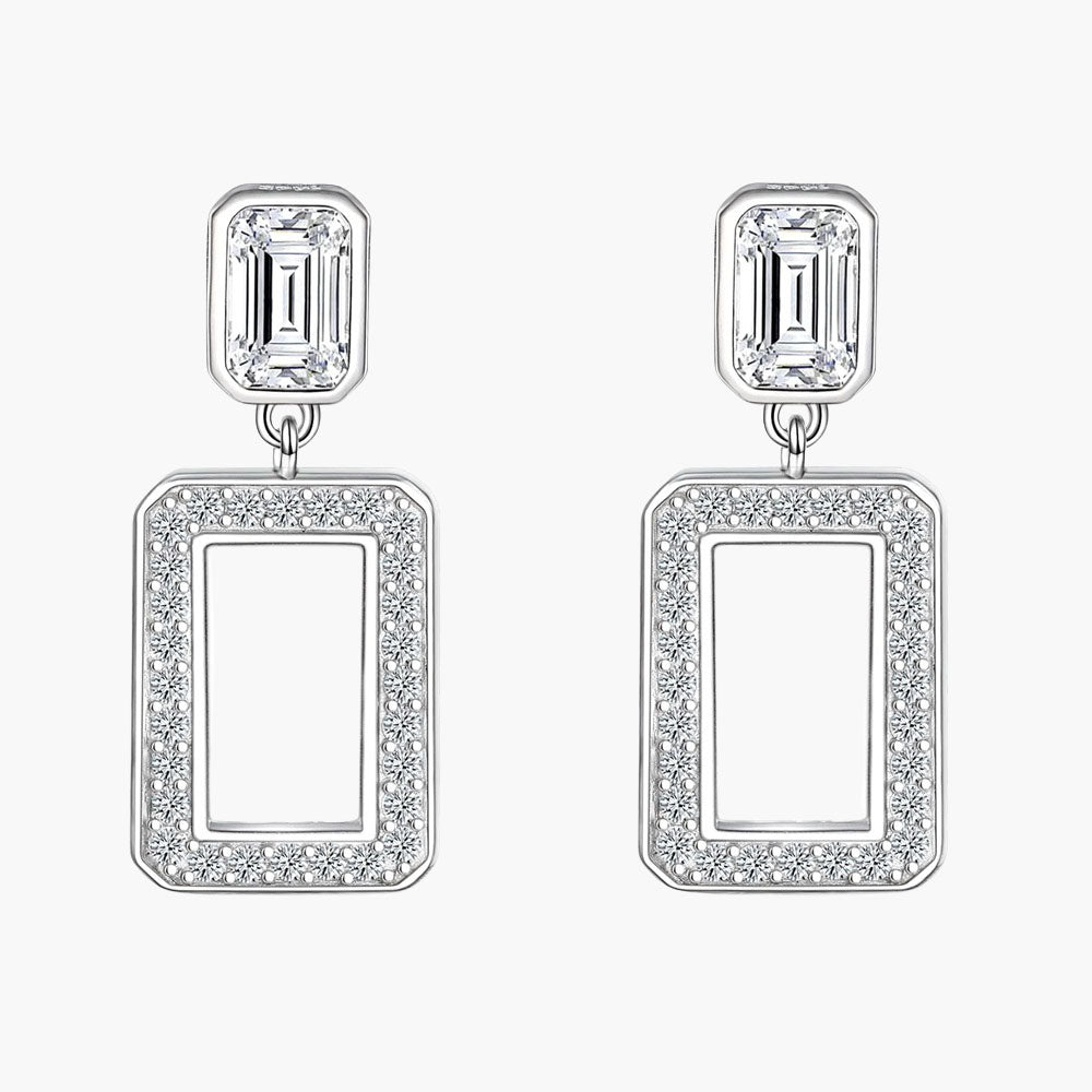 925 Pure Silver Simple Tassel Hollow Square Stud Earrings