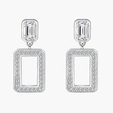 925 Pure Silver Simple Tassel Hollow Square Stud Earrings