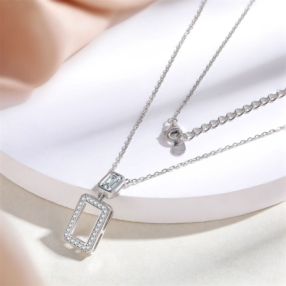 S925 Pure Silver Square Diamond Fashion Pendant Necklace