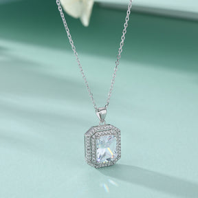 S925 Pure Silver Square Pendant Collarbone Necklace