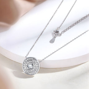 S925 Sterling Silver Time Diamond Disk Round Pendant Clavicle Chain Necklace