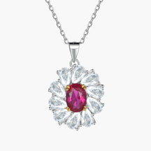 S925 Sterling Silver Ruby Flower Pendant Necklace
