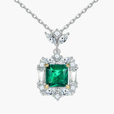 S925 Sterling Silver Emerald Stone Clavicle Chain Necklace Pendant