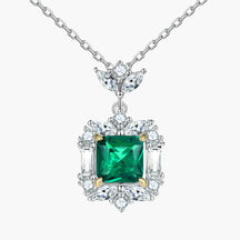 S925 Sterling Silver Emerald Stone Clavicle Chain Necklace Pendant