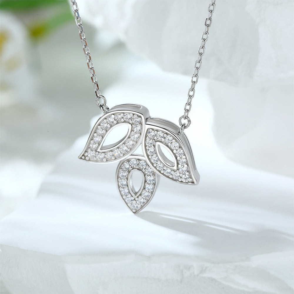 S925 Pure Silver Leaf Clover Leaf Collarbone Necklace Pendant