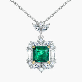 S925 Sterling Silver Emerald Stone Clavicle Chain Necklace Pendant