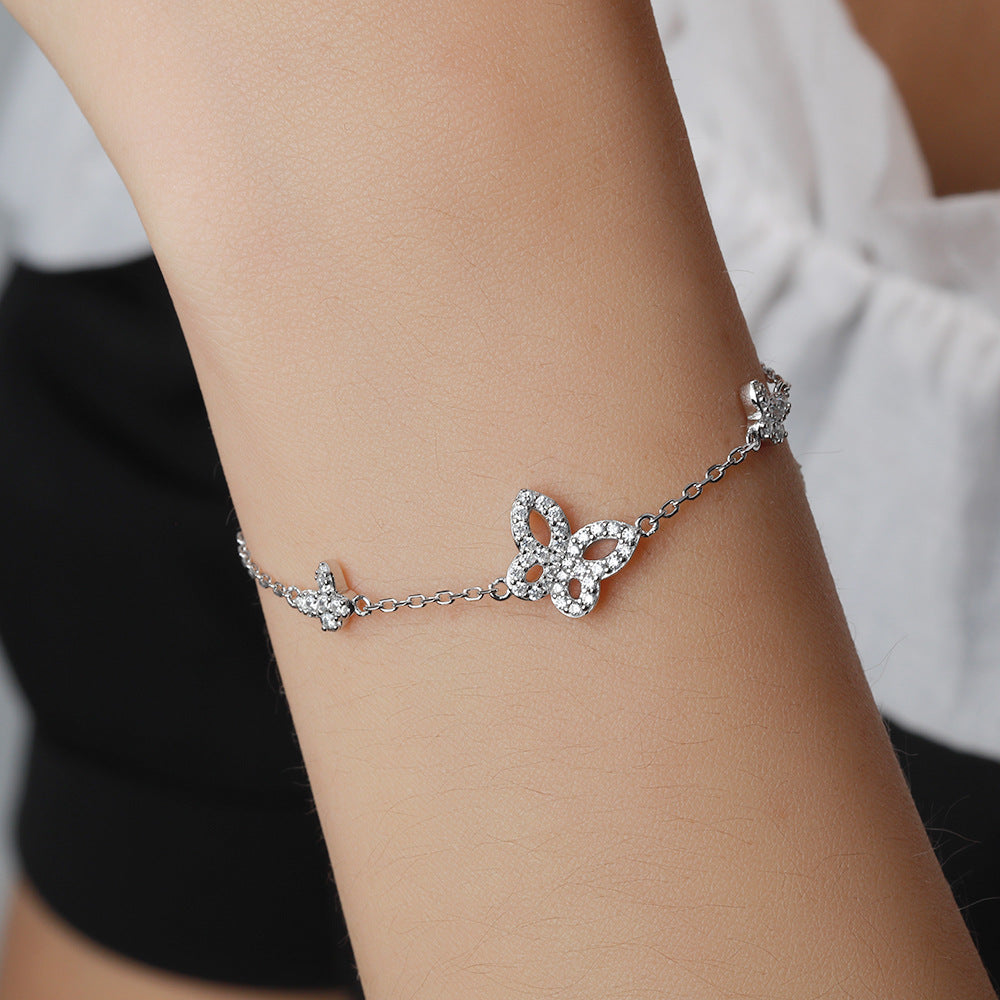 S925 Sterling Silver Butterfly Charm Chain Bracelet