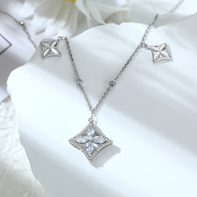 S925 sterling silver light luxury square pendant tassel four-leaf clover necklace
