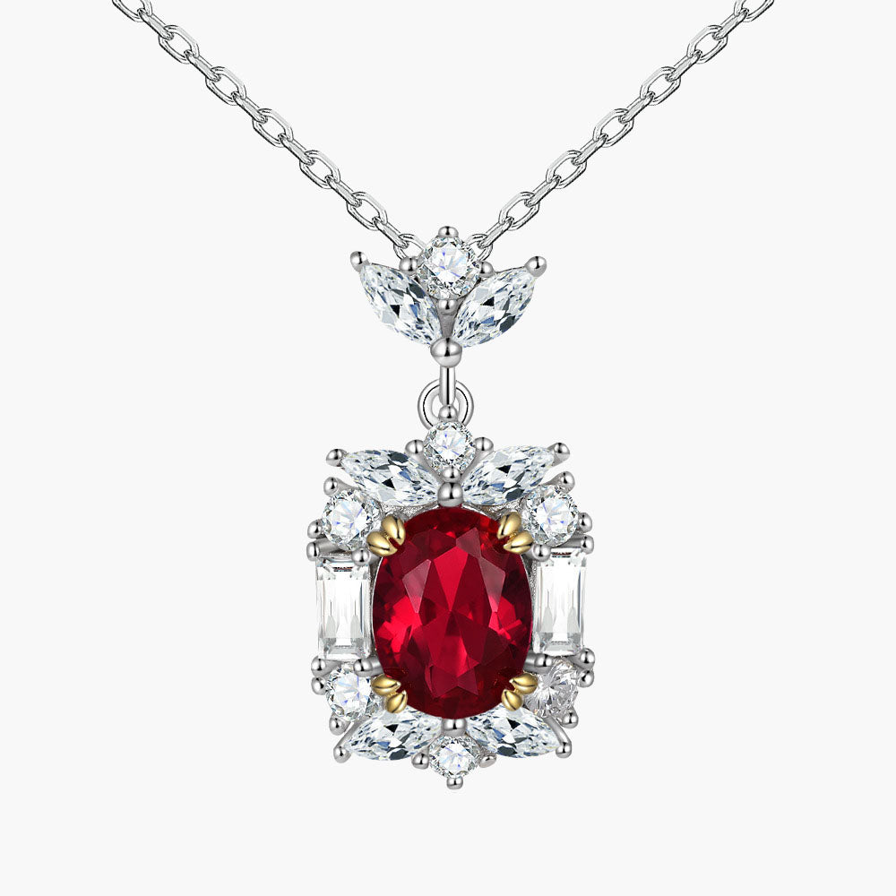 S925 Sterling Silver Ruby Pendant Clavicle Chain Necklace