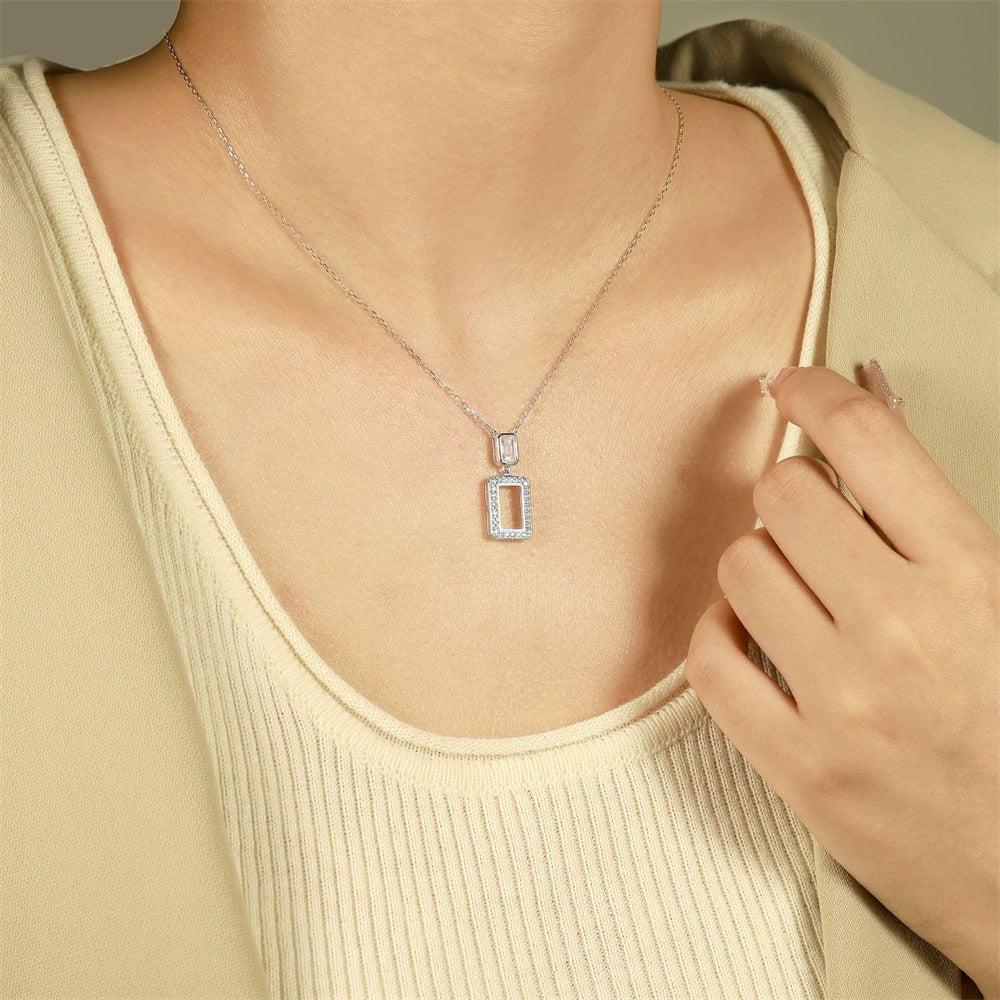 S925 Pure Silver Square Diamond Fashion Pendant Necklace