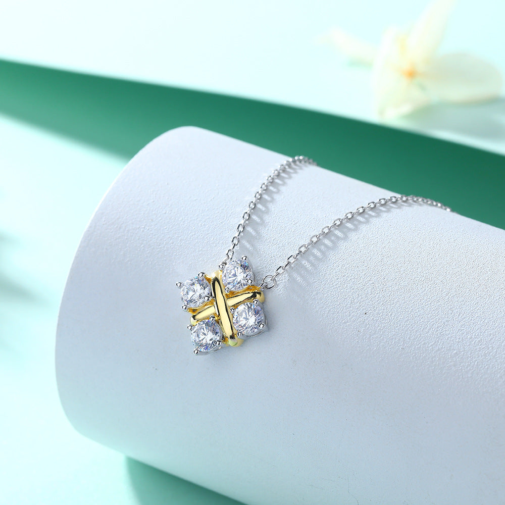 S925 Pure Silver X-shaped Square Pendant Clavicle Letter Necklace