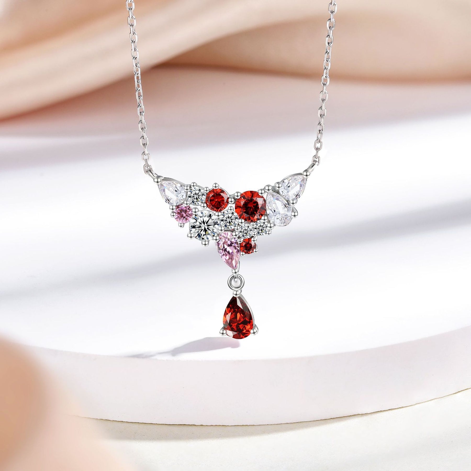 S925 Sterling Silver Pure Light Luxury Silver Color Pendant Clavicle Chain Necklace