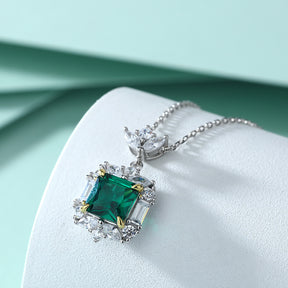 S925 Sterling Silver Emerald Stone Clavicle Chain Necklace Pendant