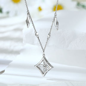 S925 sterling silver light luxury square pendant tassel four-leaf clover necklace