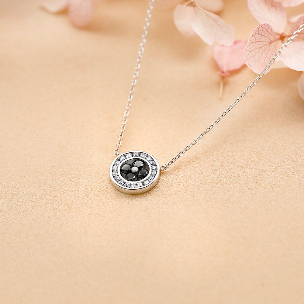 S925 Pure Silver Round Four-leaf Clover Pendant Clavicle Chain Necklace