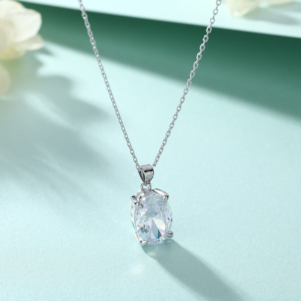 S925 Pure Silver Fashion Oval Egg-shaped Pendant Clavicle Necklace
