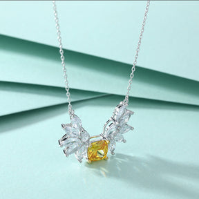 S925 Sterling Silver Angel Wings Topaz Pendant Clavicle Chain Necklace