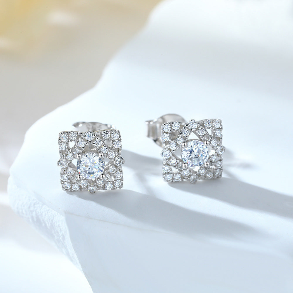 S925 Pure Silver Rhombus Stud Earrings