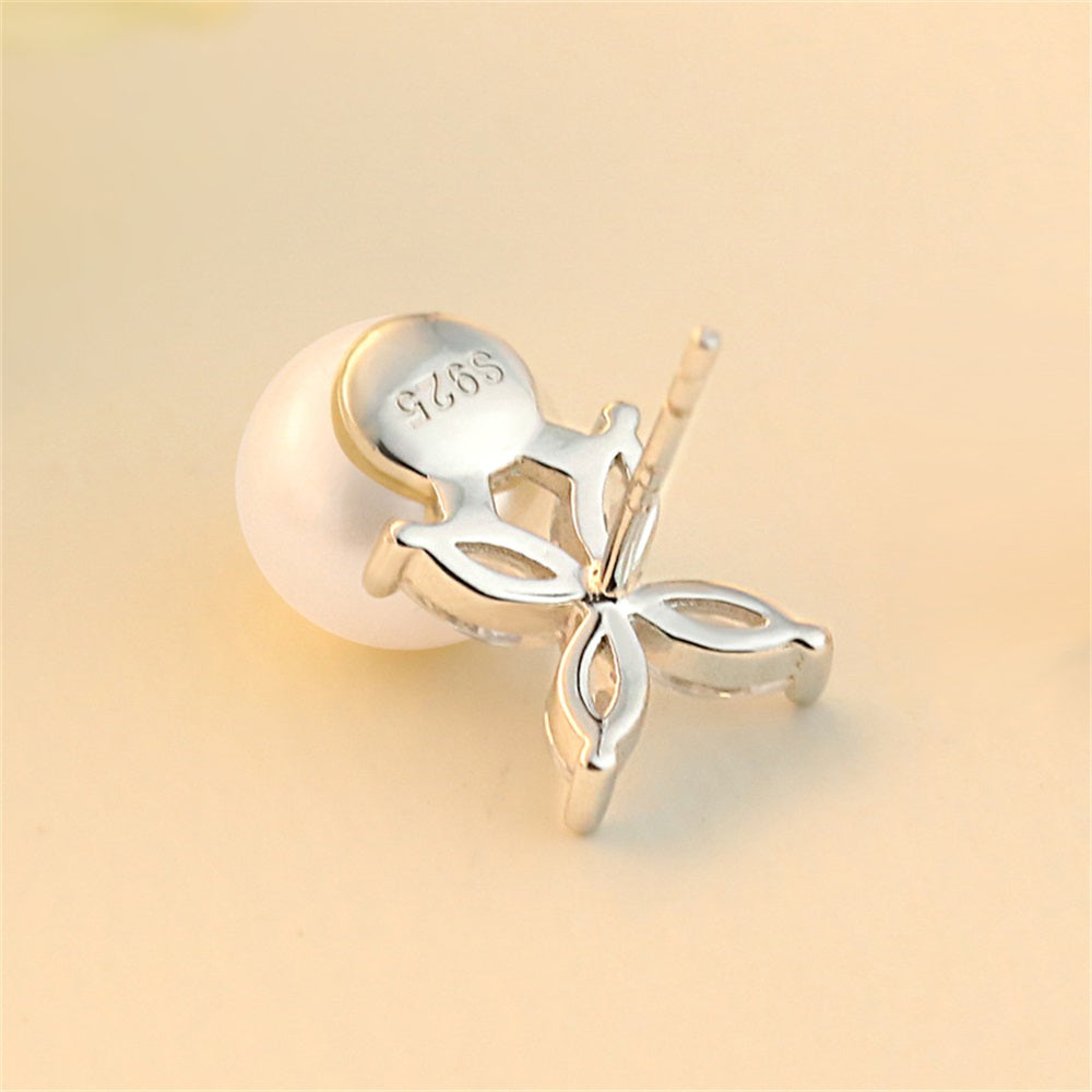 S925 Pure Silver Pearl Clover Shell Pearl Earrings