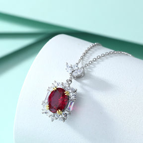S925 Sterling Silver Ruby Pendant Clavicle Chain Necklace
