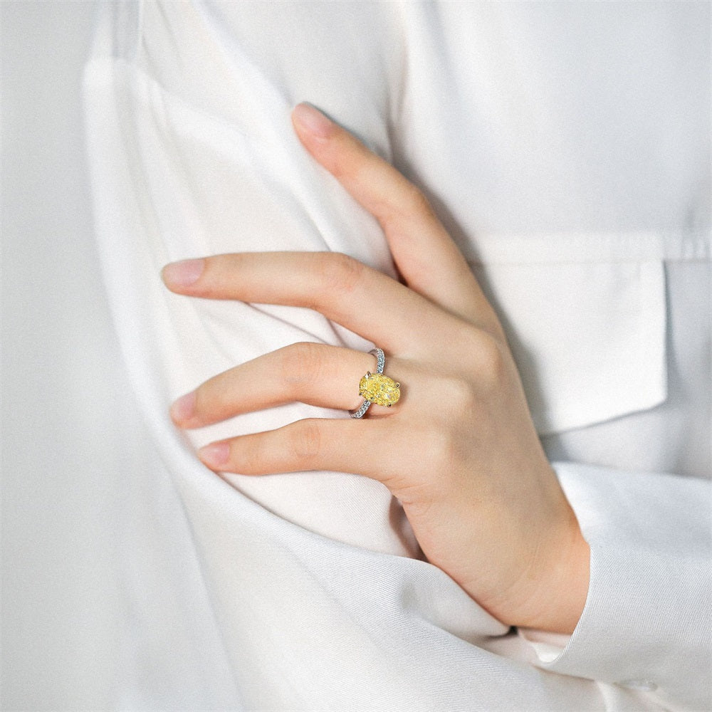 S925 Silver Yellow Sapphire Dove Egg Oval Ring