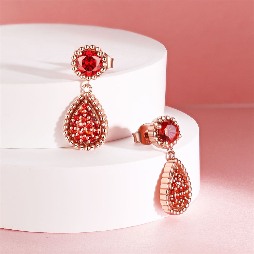 S925 sterling silver rose gold water drop pendant necklace open loop tassel earrings jewelry set 4-piece set