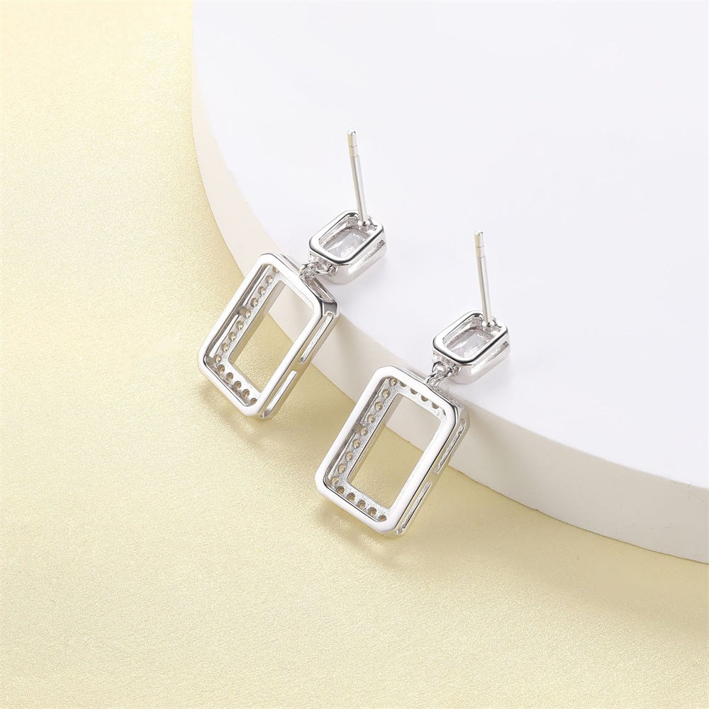 925 Pure Silver Simple Tassel Hollow Square Stud Earrings