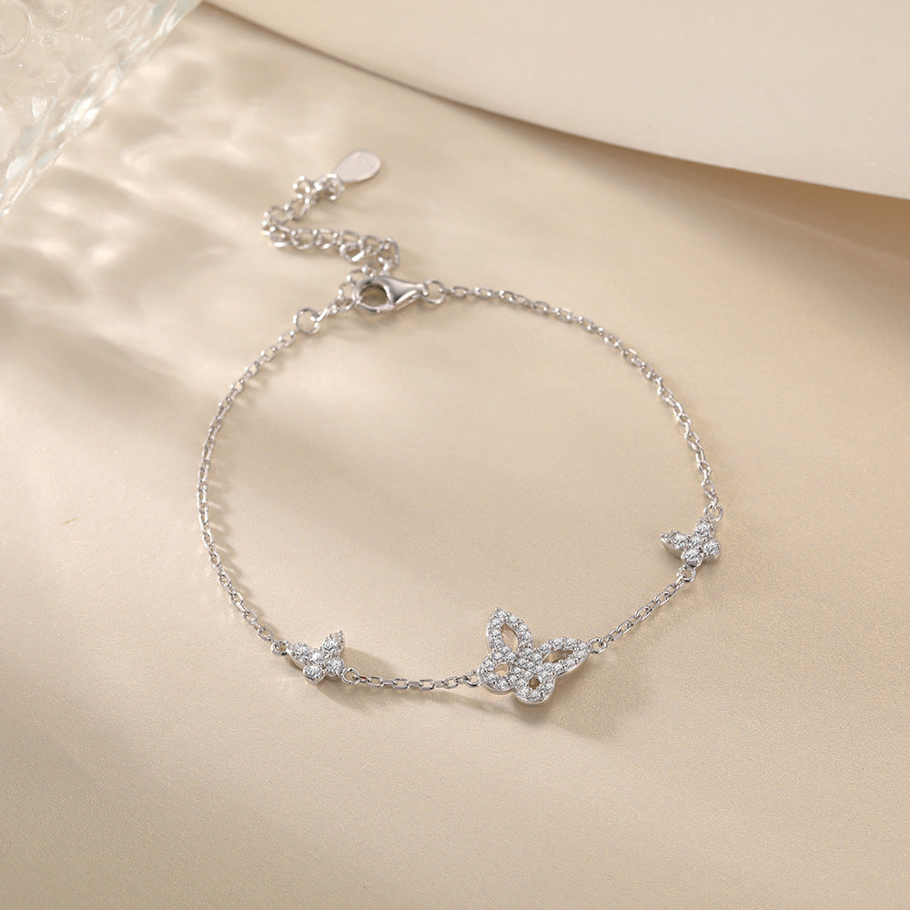 S925 Sterling Silver Butterfly Charm Chain Bracelet