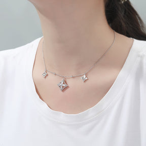 S925 sterling silver light luxury square pendant tassel four-leaf clover necklace