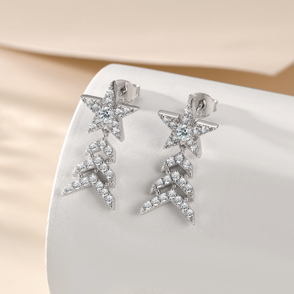S925 Pure Silver Fashion Earrings Star Stud Earrings Star Tassel Earrings