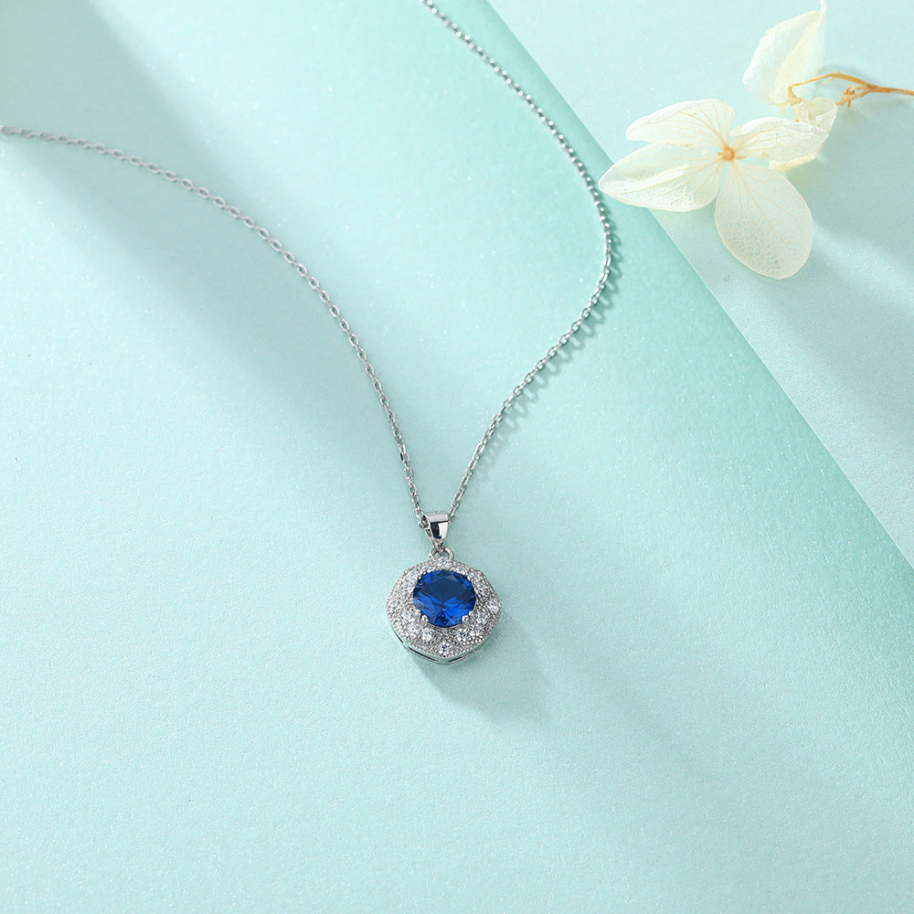 S925 Sterling Silver Fashion Sapphire Clavicle Chain Pendant Necklace