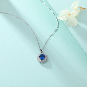 S925 Sterling Silver Fashion Sapphire Clavicle Chain Pendant Necklace