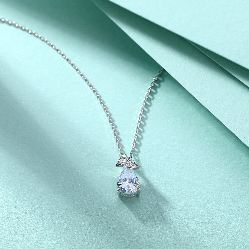 S925 Pure Silver Teardrop Pear-shaped Pendant Leaf Tree Leaf Necklace
