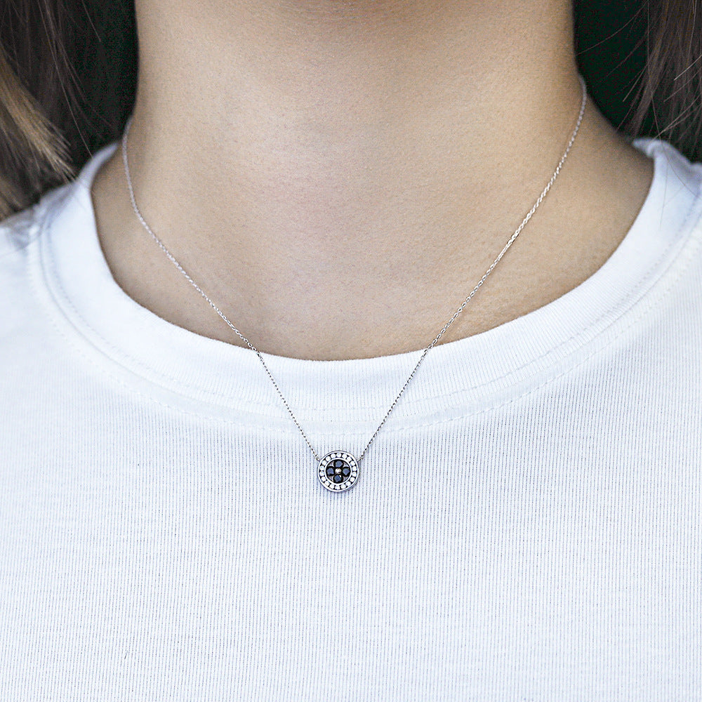 S925 Pure Silver Round Four-leaf Clover Pendant Clavicle Chain Necklace