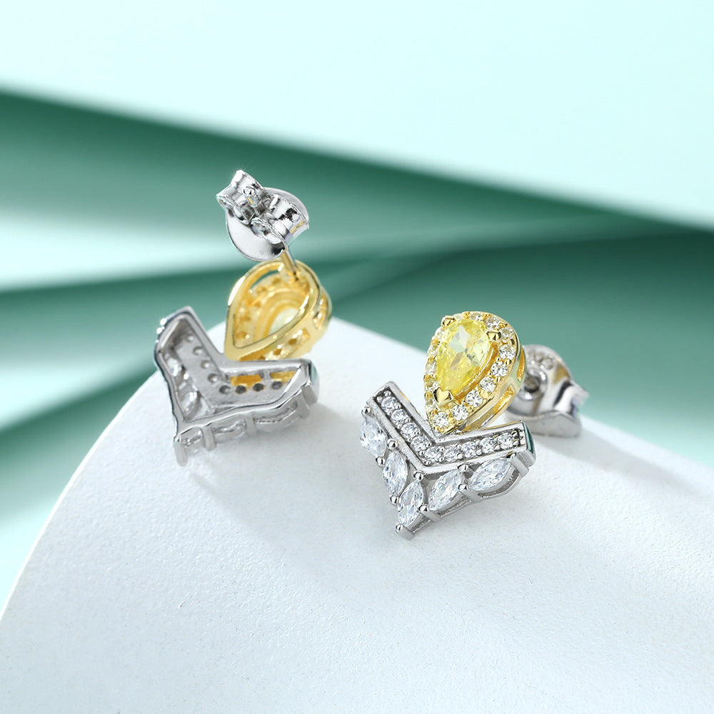 S925 Pure Silver Crown Tassel V-shaped Stud Earrings