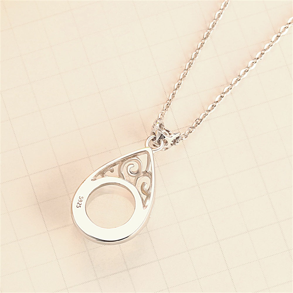 S925 Pure Silver Hollow Vintage Crystal Clavicle Chain Pendant Necklace