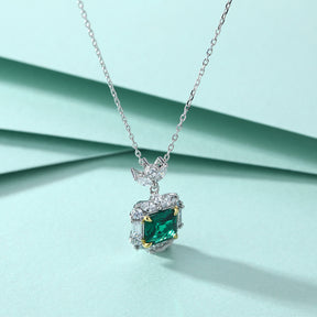 S925 Sterling Silver Emerald Stone Clavicle Chain Necklace Pendant