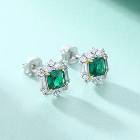 S925 Sterling Silver Fashion Emerald Flower Stud Earrings